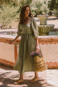 the bellflower dress in Moss – Kara Thoms Boutique Cottagecore Outfits, Cotton Saree Designs, Vintage Cottagecore, Expensive Clothes, Country Dresses, Cottagecore Dress, Dreamy Dress, Neutral Fashion, Puffed Sleeves