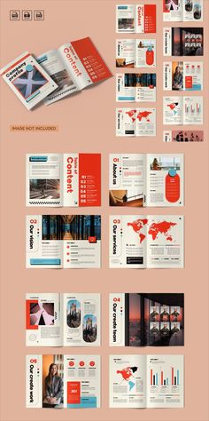 an image of a brochure with many different colors and shapes on it, including red