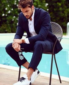 Wedding Suits Men Grey, Men Suits Blue, Sneaker Outfits, Blue Suit Wedding, Sneakers Street Style, Men’s Suits, Wedding Suits Men