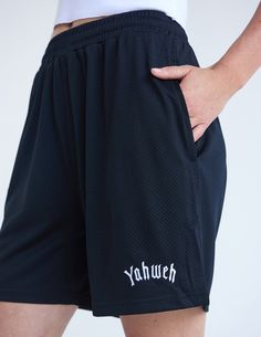 Keep cool and move freely. Made from an ultra breathable 150 GSM polyester mesh, our new active short features deep pockets, an adjustable waistband, and a 5" above-the-knee inseam.    “You were shown these things so that you might know that the LORD is God; besides him there is no other." -Deuteronomy 4:35    Size:  Model is 5'9" and wearing a size Small. Fit:  Relaxed, Unisex Fit Color: Black Composition: 100% Polyester Features:  Super Soft, Pre-Shrunk, Hidden Drawcord Elevated Faith, Mesh Short, Shorts Sweatpants, Mesh Shorts, Keep Cool, Active Shorts, Adjustable Waistband, Above The Knee, The Lord