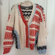 Nwt Anthropologie Pilcro Reworked Patterned Cardigan Size M Super Cozy And Cute. Cream With Red, Black And Sky Blue Detailing. Adorable Buttons. From A Pet And Smoke Free Home. I Ship Same Or Next Day Depending On Time Of Order. Comment With Any Questions! Sky Blue, Sweaters & Cardigans, Anthropologie, Sweaters For Women, Money, Pet, Cream, Red, Women Shopping