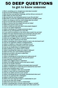 Want to get to know someone on a deeper level? Here is an ultimate list of deep and fun questions to get to know someone. This list is perfect if you've been looking for deep questions to ask friends, get to know each other questions, and simple questions to know someone better. I've included over 100 questions to ask someone. Check out the full list, Enjoy! Deep Questions To Ask Friends, Dating Checklist, Questions To Know Someone, Questions To Ask Friends, Questions To Ask Someone, Croquette Nails, Conversation Ideas, Question Games