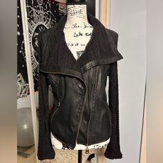 Buttery Soft Leather Jacket With Beautiful Cable Knit Sleeves. Really Sad It Doesn’t Fit Me. I Thoroughly Cleaned The Interior And Conditioned The Leather. Knit Sleeve, Leather Jackets, Cable Knit, Soft Leather, Cable, Jackets & Coats, Jackets For Women, Leather Jacket, Knitting