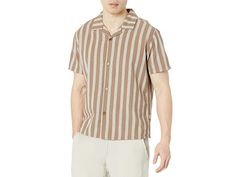 Rhythm Vacation Stripe Short Sleeve Shirt - Men's Clothing : Latte : Get a crisp and clean look and enjoy premium comfort throughout the day by opting for the Rhythm Vacation Stripe Short Sleeve Shirt. Notched Cuban style collar and short sleeves. Buttoned front closure. Allover striped pattern. Straight hem. 65% cotton, 35% linen. Machine wash cold. Imported. Measurements: Length: 27 in Product measurements were taken using size MD. Please note that measurements may vary by size. Cuban Style, Striped Short Sleeve Shirt, Mens Short Sleeve Shirt, Striped Shorts, Short Sleeve Shirt, Men's Clothing, Shirts Tops, Sleeve Shirt, Short Sleeves