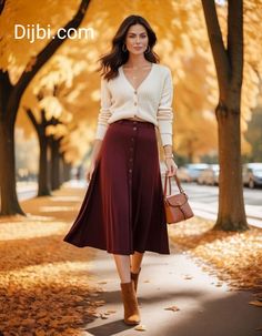 Modest Cardigan Outfit, Soft Dramatic Fall Outfits, Cream Skirt Outfit, Outfit Ideas Cardigans, Midi Skirt Outfit Winter, Knit Cardigan Outfit, Modest Fashion Fall, Knit Skirt Outfit, Maroon Skirt