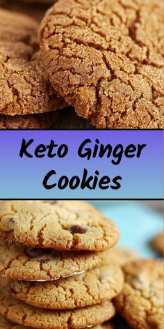 a close up of cookies with the words keto ginger cookies