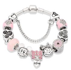 PRICES MAY VARY. BEAUTIFULLY DESIGNED SILVER CHARMS BRACELETS BRACELET + ALL CHARMS INCLUDED 20 CM / 7.9 INCHES LENGTH A GREAT GIFT FOR YOURSELF OR SOMEONE SPECIAL Like a Butterfly, It Goes Where it Pleases, and Pleases Where it Goes MIADEAL Cartoon Mouse Theme Charms Bracelet, Pandora Compatible, Pink Edition Bracelet Pandora, Bracelet Diy, Elegant Bracelet, Pink Enamel, Beaded Bracelets Diy, Bead Charm Bracelet, Crystal Charm, Mickey Minnie, Red Crystals