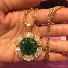 Beautiful Elegant Emerald Green Pendant Necklace Sets In 18k Gold Plated Custom Jewelry. “ Rhodium” This Mean This Custom Jewelry Last You Long And The Colors Stay Long It’s Don’t Turn Or Rub Out Fast. I Never Have Any Bad Feedback From My Customers They Love The Style And It’s Oook Like The Real Think .. Offer Are Welcome... Please Check Out My Closet .. Thank You Gold Plated Green Jewelry With 17 Jewels, Gold Emerald Necklace With Jewels In Fine Jewelry Style, Gold Emerald Necklace With Jewels, Gold Dazzling Flower Pendant Jewelry, Dazzling Gold Emerald Necklace For Formal Occasions, Dazzling Gold Flower Pendant Jewelry, Gold Dazzling Flower Pendant, Dazzling Gold Flower Pendant, Green Cubic Zirconia Tarnish Resistant Jewelry