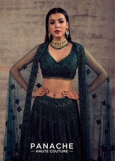 Peacock Blue Color Wedding Lehenga GULNAR Lehenga Designs Green, Green Color Wedding, Blue Color Wedding, Crop Top And Lehenga, Top And Lehenga, Color Wedding, Wedding Function, Wedding Lehenga, Bright And Beautiful