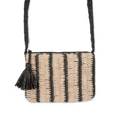 Kai Striped Raffia Crossbody Black Trendy Beach Crossbody Clutch, Trendy Crossbody Clutch For The Beach, Casual Summer Crossbody Clutch, Casual Beach Crossbody Clutch, Casual Crossbody Clutch For Beach, Casual Crossbody Clutch For The Beach, Casual Crossbody Clutch, Summer Beach Crossbody Clutch, Casual Crochet Clutch Bag For Vacation