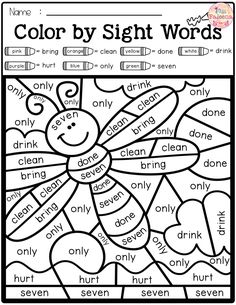 color by sight worksheet for kids with words and pictures on the front page