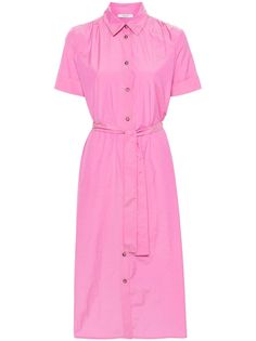 fuchsia pink cotton blend classic collar bead detailing at the shoulders short sleeves with turn-up cuffs belted waist with detachable belt two side inset pockets short side slits straight hem front button fastening Belted Shirt Dress, Fuchsia Pink, Pink Cotton, Shorts With Pockets, Day Dresses, Pink Dress, Shirt Dress, Dress Outfits, Cotton Blend