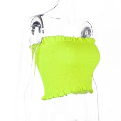 FREE SHIPPING Ruffles Neon Green Orange Tube Top Clubwear JKP1454 Green Stretch Crop Top, Stretch Green Elastane Crop Top, Green Stretch Casual Tube Top, Casual Green Stretch Tube Top, High Stretch Bandeau Tops For Summer, Green Elastane Summer Tops, Green High Stretch Party Tops, Trendy Green Stretch Tube Top, Trendy Stretch Green Tube Top