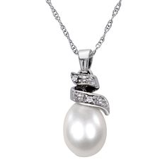 "Elevate your look with the elegant style of this Stella Grace pearl and diamond pendant necklace. Elevate your look with the elegant style of this Stella Grace pearl and diamond pendant necklace. Length: 17 in. Chain type: rope Clasp: spring-ring Metal: 10k white gold Finish: polished Packaging: boxedCULTURED PEARL DETAILS Type: freshwater Size: 6.5 mm - 7 mm Color: white Shape: ovalDIAMOND DETAILS Shape: round Setting: prong Total weight: less than 1/10 ct. Gemstones may have been treated to e Vintage Jewlery, Pearl Details, Diamond Pendant Necklace, Jewellery Designs, Elevate Your Look, Sparkle Diamonds, Pearl Pendant, Spring Rings, White Gold Diamonds