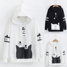 Womens Casual Sweatshirts Long Sleeve Cat Print Pocket Hoodie Sweatshirt Blouse Top Shirt Pullover Clothes Anime, Kawaii Hoodie, Spring School, Cat Kawaii, Neko Cat, School Clothes, Cat Hoodie, Cheap Hoodies, Pocket Hoodie