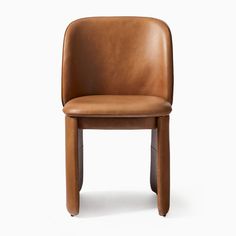 a brown leather chair against a white background with the seat upholstered to the side