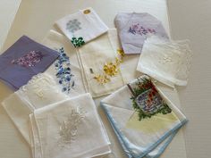 All in pristine condition Summer White Handkerchiefs Gift, White Handkerchiefs As Spring Gifts, White Handkerchiefs For Spring Gifts, Spring Gift White Handkerchiefs, Vintage Embroidered Summer Handkerchiefs, White Cotton Handkerchiefs For Spring, White Floral Embroidered Handkerchiefs For Gifts, White Floral Embroidery Handkerchiefs For Gift, White Wedding Handkerchiefs For Summer