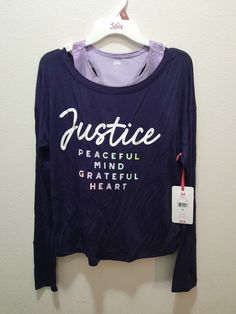 Justice 2fer shirt Lady Justice Shirt, Stretch Purple Tops With Letter Print, Purple Stretch Tops With Letter Print, Purple Tops For Fall Layering, Purple Crew Neck Top For Layering, Purple Cotton Top For Layering, Purple Letter Print Top For Fall, Fall Letter Print Tops For Layering, Fall Layering Tops With Letter Print