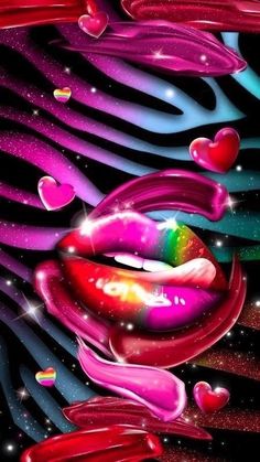 the lips and hearts are painted in different colors