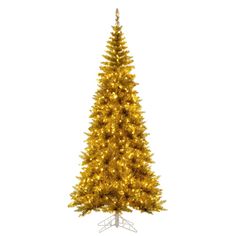 a gold christmas tree with lights on it