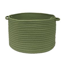 a large green rope basket on a white background