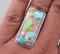 Multicolor Multi-stone Turquoise Ring Gift, Gift Multicolor Multi-stone Turquoise Ring, Rectangular Turquoise Gemstone Ring As Gift, Sterling Silver Multi-stone Turquoise Ring Gift, Gift Multi-stone Turquoise Ring In Sterling Silver, Big Stone Ring, Ring Gifts, Red Copper, Copper Turquoise