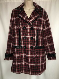 Express Peacoat Womens Medium Black Multi Color Jacket Plaid NWT $198 polyester recycled wool other fibers faux leather  ARMPIT TO ARMPIT 20.5 INCHES LENGTH 32 INCHES Long Coat With Snap Buttons For Fall, Retro Long Coat For Fall, Fall Long Sport Coat With Buttons, Fall Blazer With Buttons For Cold Weather, Cold Weather Fall Blazer With Buttons, Fall Blazer For Cold Weather With Buttons, Retro Single-breasted Winter Outerwear, Retro Double-breasted Winter Blazer, Winter Retro Double-breasted Blazer