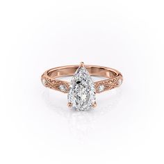 The Claudia RG PS Intricate Beading, Pear Cut Engagement Rings, Vintage Style Engagement Rings, Cute Engagement Rings, Lab Diamond Engagement Ring, Engraved Ring, Yellow Gold Setting, Hidden Halo, Marquise Diamond