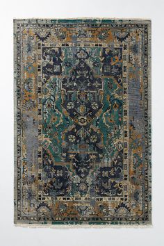 This beautiful, hand-knotted wool rug offers the look of a well-worn antique find. Not sure which rug to choose? Read our guide to find the perfect fit for your space. | Hand-Knotted Festival Rug by Anthropologie in Blue, Size: 2 X 3, Wool Anthropologie Rug, Rug Anthropologie, Area Rug Placement, Area Rug Pad, Blue Couches, Teal Rug, Hand Hooked Rugs, Cozy Pillow, Natural Fiber Rugs