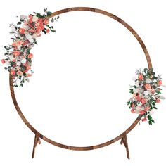 a round wooden frame with flowers on it