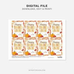 digital file for thanksgiving cards with pumpkins and leaves