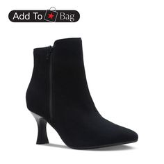 in stock Black Wide Calf Mid-calf Boots With Pointed Toe, Black Leather Lined Pointed Toe Mid-calf Boots, Medium Width Faux Leather Knee-high Boots With Pointed Toe, Black Pointed Toe Mid-calf Boots With Leather Lining, Black Faux Leather Mid-calf Boots With Reinforced Heel, Dress Booties, Clarks Women's, Black Booties, Black Suede