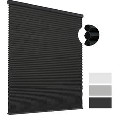 a black roller shade is shown next to the color swatches for this window treatment