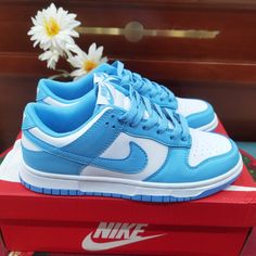 Nike Dunk Low With Box New And Unworn Women's Size 6 Shoes, Nike Shoes Dunks Low, Nike Shoes Women Blue, Tenis Nike Dunk, Cute Dunks, Blue Nike Dunks, Dunks Blue, Blue Dunks, Dunks Shoes