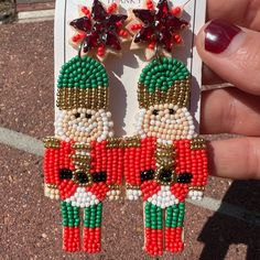 Brand New, Beaded Nutcracker Earrings! 3.78 In X 1.18 In Christmas Nutcracker Earrings, Nutcracker Earrings, Christmas Bead, Nutcracker Christmas, Christmas Earrings, Earrings Color, Nutcracker, Lady In Red, Beaded Earrings