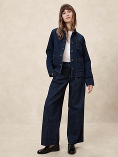 Denim Chore Jacket | Banana Republic Factory Scandi Style Fashion, Denim Chore Jacket, Jacket Outfit Women, Worker Jacket, Capsule Wardrobe Outfits, Workwear Jacket, Chore Jacket, Women's Jackets, Banana Republic Factory