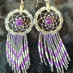 Price Firm! Bundle To Save! Authentic Native Hand Beaded Dreamcatcher Earrings Gorgeous! Bead Colors: Purple, Opal, Gray, Gunmetal, Metallic Purple, With Silver Hardware Thru The Bars Llc Silver Beaded Earrings With Dangling Beads For Festival, Silver Beaded Earrings For Festival, Handmade Silver Beaded Earrings For Festival, Silver Round Beads Earrings For Festival, Festival Beaded Sterling Silver Earrings, Native Dreamcatcher, Beaded Dreamcatcher, Dreamcatcher Earrings, Purple Opal