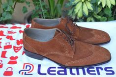 Crafted Leather Brown Suede Leather Wingtip Oxford Lace up Dress Shoes For Men on Storenvy Quality Leather Boots, Wingtip Oxford Shoes, Dress Shoes For Men, Wingtip Shoes, Custom Design Shoes, Handmade Leather Shoes, Lace Up Dress, Wingtip Oxford, Brown Fashion