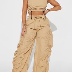 Nwt Small Tan Chic Fitted Parachute Pants For Summer, Chic Fitted Summer Parachute Pants, Fitted Solid Color Parachute Pants For Summer, Fashion Nova Pants, Pant Set, Chic Outfits, Tell Me, Fashion Nova, Short Hair