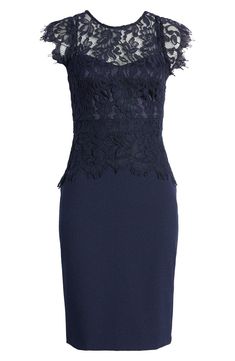 Vince Camuto Lace Peplum Dress | Nordstrom Lace Peplum Dress, Dress Trims, Lace Peplum, Stretch Crepe, Scalloped Edges, Jewel Neck, Stretch Lace, Curator Style, Nordstrom Dresses