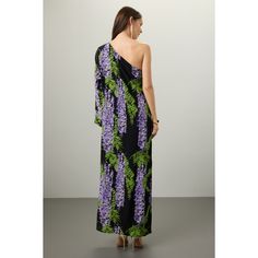 Black floral (100% Silk). Cocktail dress. One shoulder. Long Sleeve. Pull on closure. 9.5' from shoulder to hemline. Imported. Dress One Shoulder Long, Silk Cocktail Dress, Dress One Shoulder, Rent The Runway, Closet Designs, Black Floral, One Shoulder, Cocktail Dress, Silk