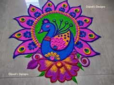 colorful peacock design on the floor with flowers