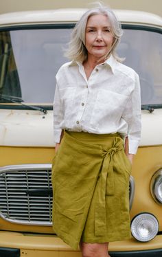 "This Linen Wrap Skirt only seems to be wrapped. The Wrap Skirt with tie actually has a front big pleat that looks exactly like a fold which is more wearable so you can forget about awkward uncover episodes. Thanks to its simple design you can wear it with dressing-up and formal tops or in combination with a sports T-shirt. It's up to you to choose any possible option that comes to your mind. DETAILS ⚬ Wraparound design. ⚬ Side button closure. ⚬ Ties at the waist. ⚬ Elastic waist in the back. ⚬ Linen Wrap Skirt, Skirt Wrap, Formal Tops, Shirt Tucked In, Wrap Shirt, Sports T Shirt, Skirt With Pockets, Sport T-shirts, Indian Fashion Dresses