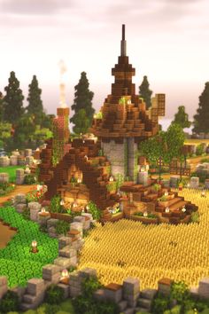 Farm Field Minecraft, Nature Minecraft House, Different Minecraft Building Styles, Minecraft Farm Building, Minecraft Farming Village, Minecraft Medieval Village Decorations, Tiaga Biome House Minecraft, Minecraft House Styles, Medieval Farm Minecraft