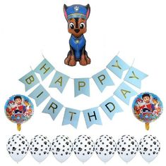 paw patrol birthday party supplies including balloons and decorations