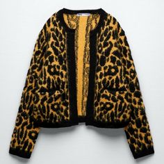 Zara Leopard Print Cardigan Product Information Material: 100% Polyester Color: Yellow & Black Size: Small Yellow Winter Sweater For Work, Yellow Winter Sweater For Workwear, Yellow Spring Workwear Cardigan, Zara Yellow Winter Sweater, Chic Yellow Winter Cardigan, Black Zara Cardigan For Fall, Yellow Long Sleeve Cardigan For Work, Zara Black Cardigan For Fall, Zara Yellow Outerwear For Work