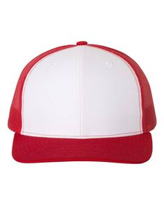 Richardson 112 - Trucker Snapback - WHITE/RED - OSFA | Richardson Trucker Snapback Cap in White/Red Size Adjustable | Mesh Monogram Hats, Embroidered Monogram, White Caps, Personalized Embroidered, Custom Leather, Snapback Cap, Ball Cap, Orange And Purple, Black Charcoal