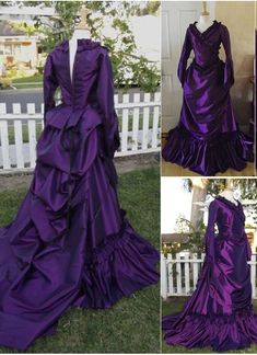 Brand New 19th Century Purple Vintage Victorian Gothic French Bustle Dresses Wedding Renaissance Medieval Southern Belle Ball Gowns Reenactment Theatre Clothing Halloween Costumes     Condition: Brand New   Color: amp;nbsp; As Picture   Material: Stain   Silhouette: Ball Gown   Sleeve Length: Long Sleeve   Dresses Length:Floor-Length   Neckline: V-Neck   Decoration: Ruffles   Style: Vintage   Includes: Dress      amp;nbsp; French Bustle, Belle Wedding Dresses, Gothic Victorian Dresses, Wedding Dresses Taffeta, Bridal Dresses Vintage, Carnival Ideas, Victorian Fashion Dresses, Purple Wedding Dress, Victorian Corset