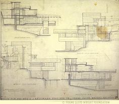 an old architectural drawing shows the plans for a building with multiple levels and sections that are connected