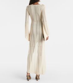 Myda knitted maxi dress in beige - Aya Muse | Mytheresa Elegant Stretch Dresses For Vacation, Elegant Knit Midi Dress For Vacation, Chic Long Dress For Beach Cover-up, Fitted Maxi Beachwear Dress, Elegant Stretch Knit Maxi Dress, Chic Knit Vacation Dress, Chic Knit Maxi Dress For Parties, Chic Knit Dress For Vacation, Stretch Knit Maxi Dress For Party